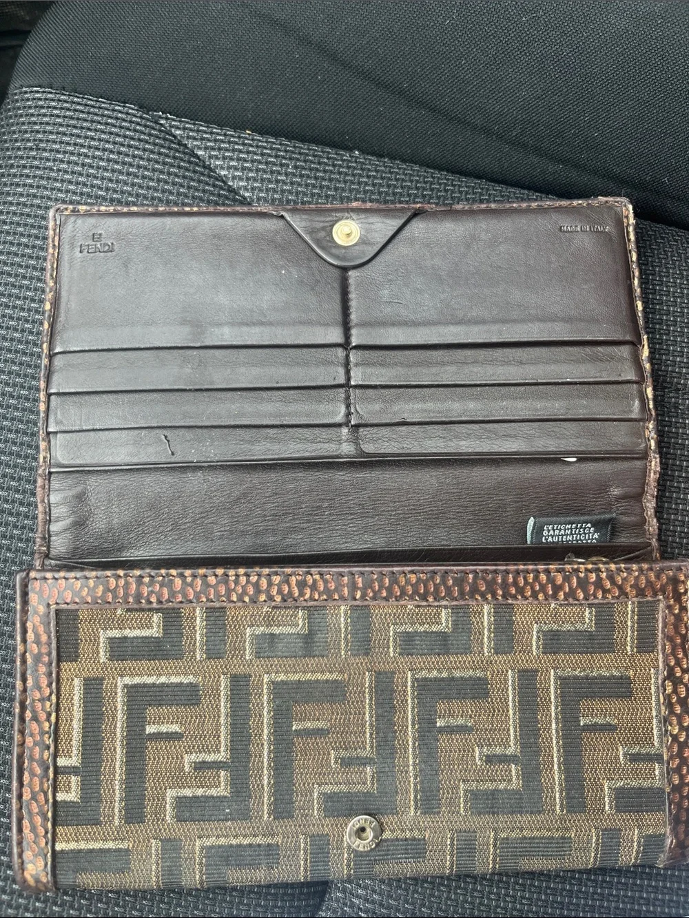 AUTHENTIC Fendi Brown and Gold FF Monogram Continental Wallet